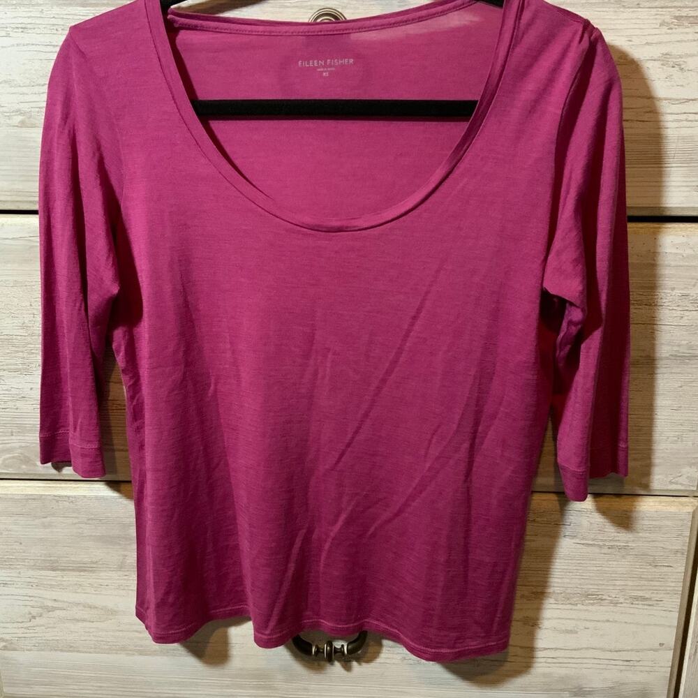 Eileen Fisher XS Mulberry Purple 3/4 Sleeve Tencel Top Minimalist Staple